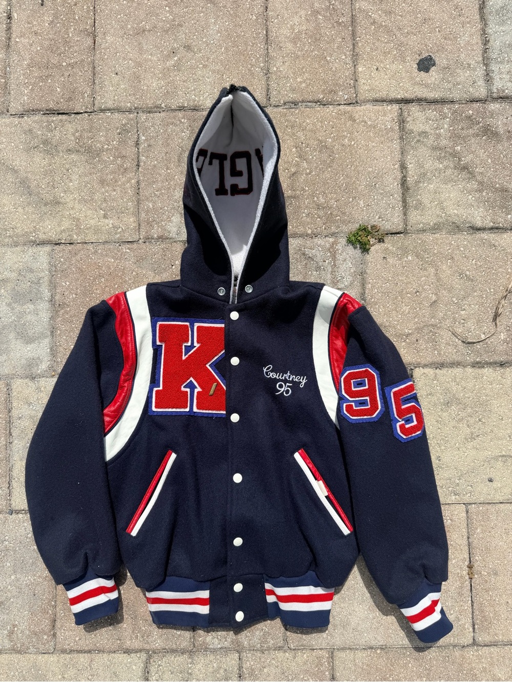Vintage 1995 USA Wool Letterman Varsity Jacket Convertible Hood Size 36
